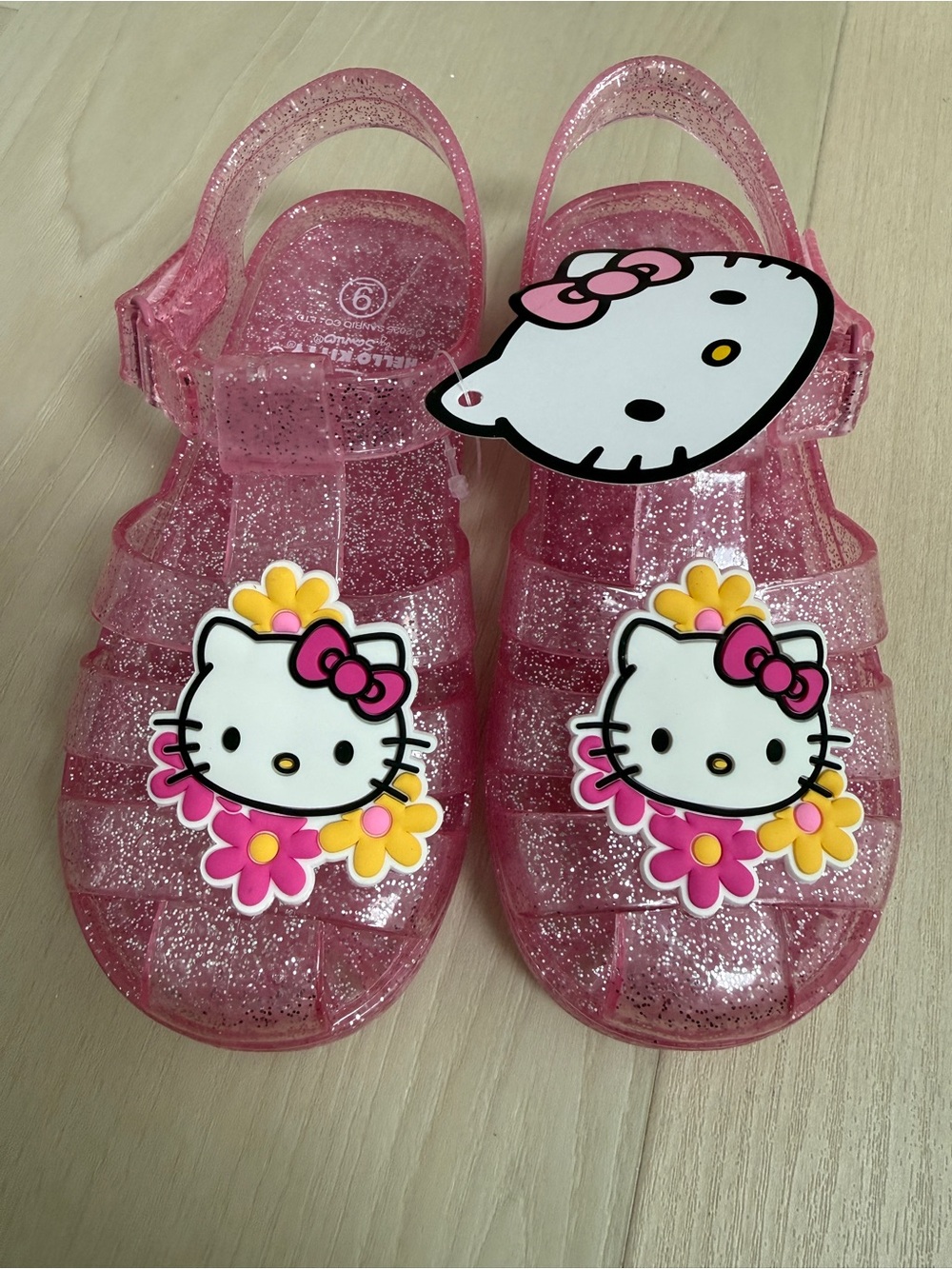Hello Kitty Pink Glitter Jelly Sandals with Flower Charms